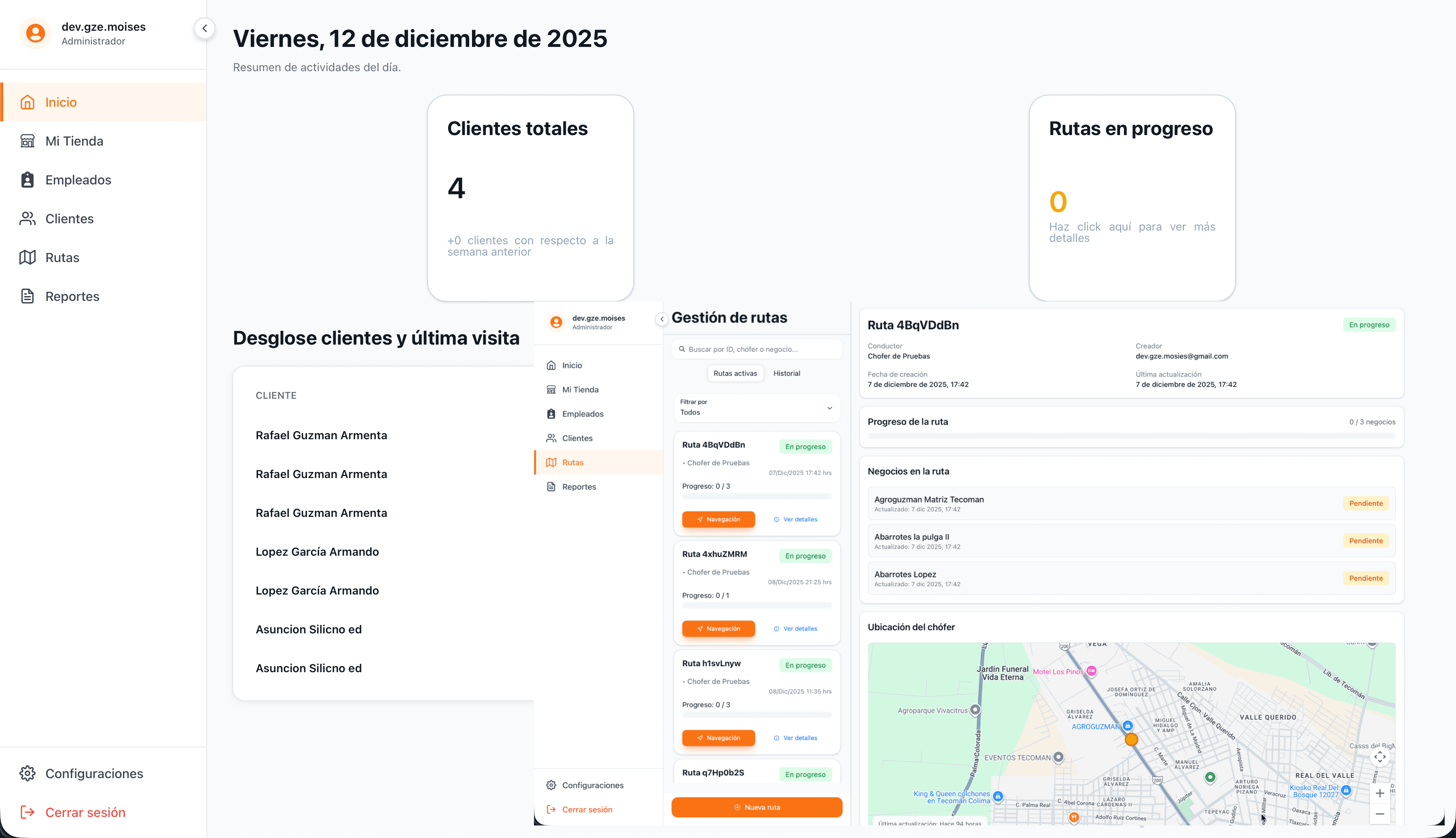 Demo - App Sistema Gestión de Clientes y Rastreo de Rutas